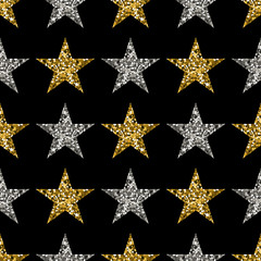 Gold and silver stars on black background.