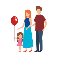 parents couple with daughter and balloon helium