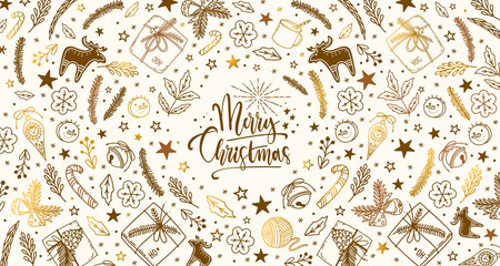 Winter Christmas and New Year vector doodle style with lettering