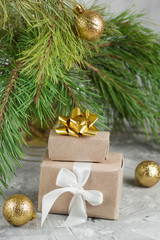 Fototapeta na wymiar gift boxes under christmas tree