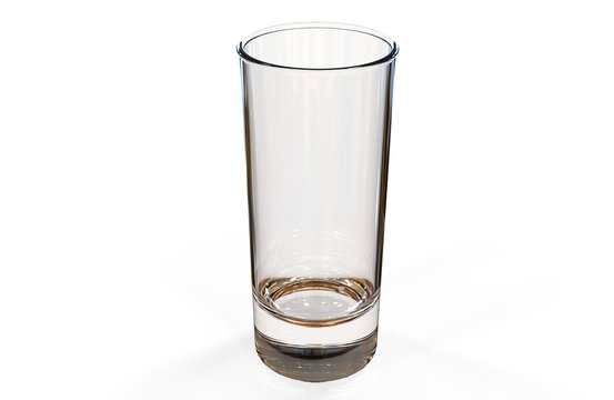 Single transparency tequila glass on white background with reflections. 3d render