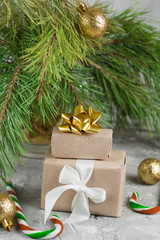 Naklejka na ściany i meble gift boxes under christmas tree