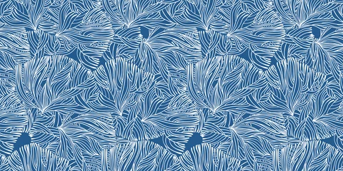 Deurstickers Zee Koraal of algen doodle lineaire naadloze patroon.