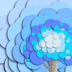 Background for postcards, signs, advertisements. A tree of circles in the style of papers cut. Vector.