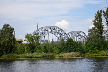 Riga, railway bridge, view from the water
