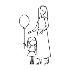 mother with daughter and balloon helium