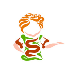 Cute boy who tells, asks or gives something, creative pattern