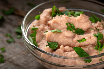 Vegetable pate made from mushrooms and other vegetables in bowl
