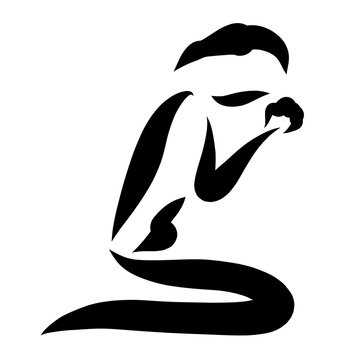 A man prays to God on his knees, black lines