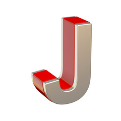 Alphabet letter J with red glass and metallic shell isolated on white background