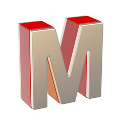 Alphabet letter M with red glass and metallic shell isolated on white background