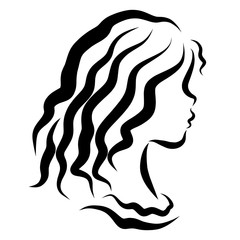 Girl with wavy hair, black lines pattern, contour