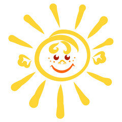 cheerful shining sun with face and hands