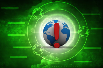 3d rendering exclamation mark and globe
