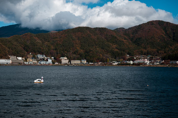 Fototapeta na wymiar journey at japan autumn season, Kawaguchigo and mount fuji