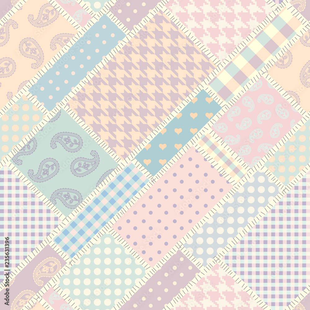 Poster Patchwork textile pattern. Seamless quilting design background.