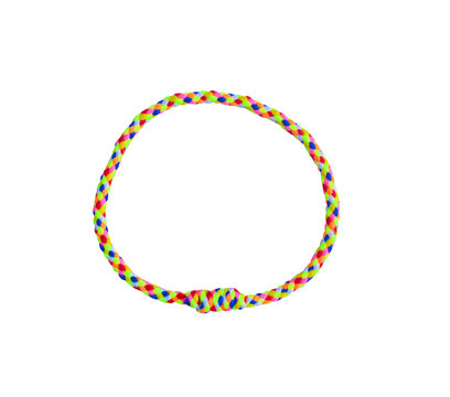 recommend clip art: Top view multicolored bangle braided  knit patterns isolated on white background with clipping path ( blue,green,orange,red,yellow ),handmade