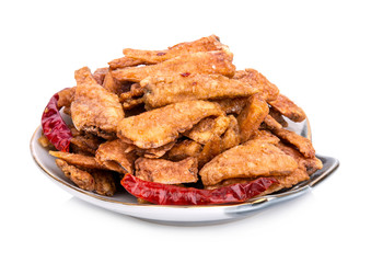 Small Fried Fish Crispy with dried chilli on white background