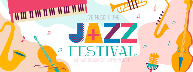 Jazz poster template of music instruments. Editable vector illustration