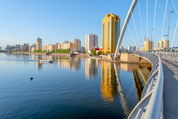 view of Astana city taken over the river from bridge - obrazy, fototapety, plakaty
