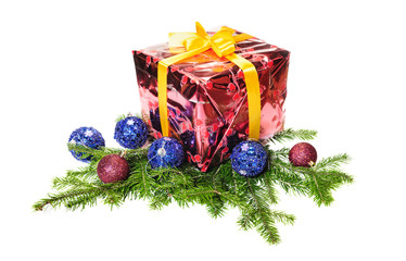 Fototapeta na wymiar Gift box and christmas decorations