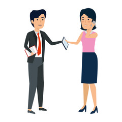 Obraz premium business couple with smartphone avatars characters