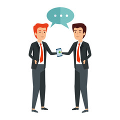 elegant businessmen with speech bubble