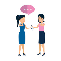 elegant businesswomen with speech bubbles