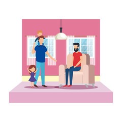 parents couple with daughter in the livingroom