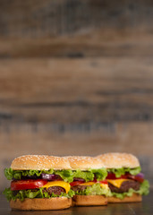 Burger with French fries cutlet with cheese and tomato