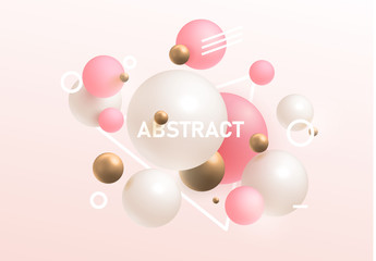 Gold, pink and white 3D balls. Vector illustration. Abstract modern design. eps 10