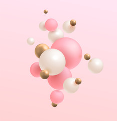 Gold, pink and white 3D balls. Vector illustration. Abstract modern design. eps 10