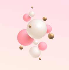 Gold, pink and white 3D balls. Vector illustration. Abstract modern design. eps 10