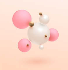 Minimalistic gold, pink , white balls background. Vector illustration. Modern . Trend design