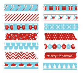 Christmas decorative adhesive type. Vector set of washi tape scotch with christmas pattern