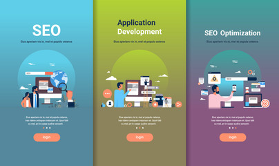 web design template set for seo optimization and application development concepts different business collection flat copy space