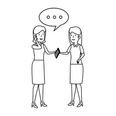 elegant businesswomen with speech bubbles