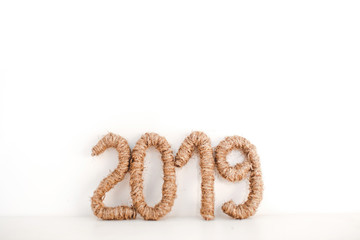 Christmas and happy new year decor with 2019 numbers on white background