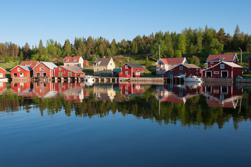 Red sweden houses in trysunda Island, Högakusten, northernn Sweden