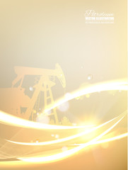 Abstract futuristic background with polygons and lines. Oilfield image with golden style. Vector illustration.