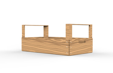 Wooden crate mock-up on isolated white background, 3d illustration