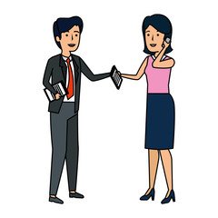 business couple with smartphone avatars characters