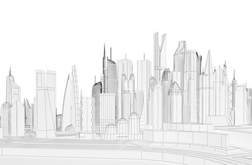 Naklejka premium urban landscape in 3d contour lines
