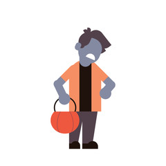 cute boy wear zombie scarecrow costume happy halloween concept party celebration isolated flat cartoon character isolated full length