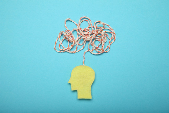 Confused memory, remember mind. Puzzled chaos. Person amnesia.