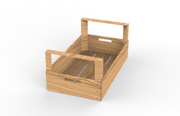 Wooden crate mock-up on isolated white background, 3d illustration