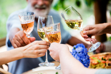 Happy people clinking wine glasses