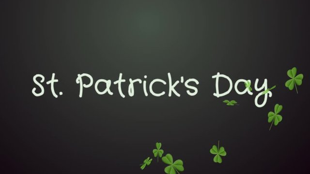 Animation Saint Patrick's Day. Clover leaves over black background
