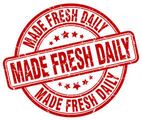 made fresh daily red grunge round vintage rubber stamp