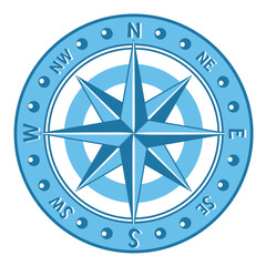 Compass. Wind rose in cartoon style. Blue colour